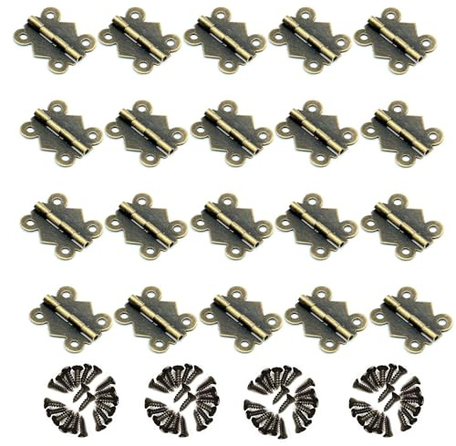 SKYPRO Vintage-Bronze-Schmetterlingsscharniere 20 Stück 20x25 mm, Eisen, Messingbeschichtung, Antik-Bronze, für Schmuckkästchen, Werkzeugkästen, Schränke & Schubladen