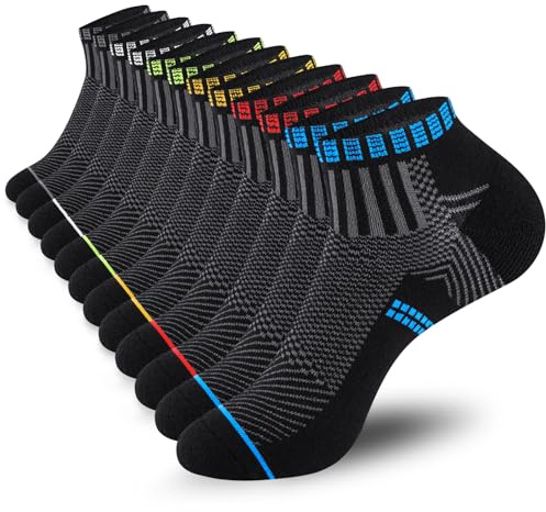 Stoeury Calzini Uomo Corti 6 Paia, Calze Corte Uomo Donna Cotone, Calze Running Alla Caviglia, Calzini Traspiranti Spugna Adatte per Sport, Palestra, Lavoro, Casa, Outdoor, Unisex Adulto, 43-46