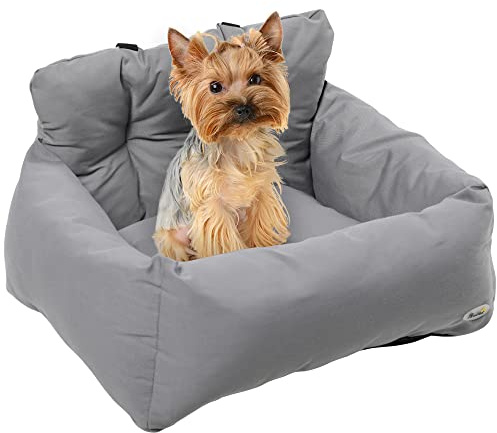 PawHut Seggiolino Auto per Cani di Piccola Taglia, Cuccia per Auto in Cotone Sfoderabile e Lavabile con Cinture di Sicurezza, Grigio Scuro