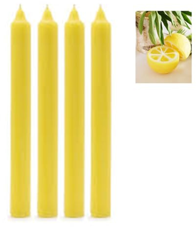 4 Pack Tall Dinner Candles - 19 cm Long Lemon Scented Pillar Wax Candles - 8 Hour Burn Time - Gift for Mum, Wife, Friends