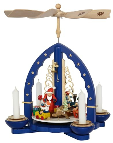 Richard Glaesser Pyramid Christmas Train Blue for Tea Light and Candles from Seiffen in the Ore Mountains, 16076