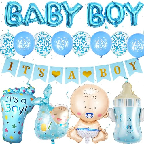 Xietaea Babyparty Deko Junge Blau, 30 Stück Baby Shower Deko Luftballons | Its A Boy Banner Baby Boy Luftballons, Babydusche Gender Reveal Party Neugeborenen Willkommen Party Dekoration