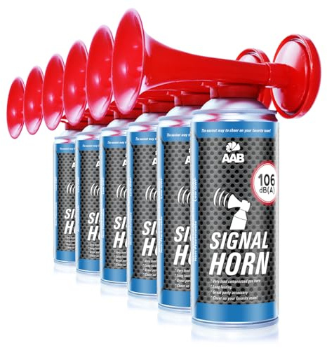 AABCOOLING Signal Horn 6X Nicht brennbar-106 dB(A), Erste Hilfe Sicherheit, Bärenabwehr, Bis zu 120 Signale, Sport Outdoor Aktivitäten, Camping, Stadionhupe, Fussball Trompete, Airhorn K4