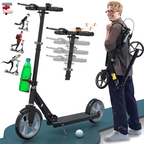 Cityroller Tretroller Erwachsene 150 kg Tragkraft, Cityroller Scooter 230 mm Räder PU Big Wheel, City Roller Kinder, klappbar und Höhenverstellbar mit Bremsen und Stoßdämpfern,Grau