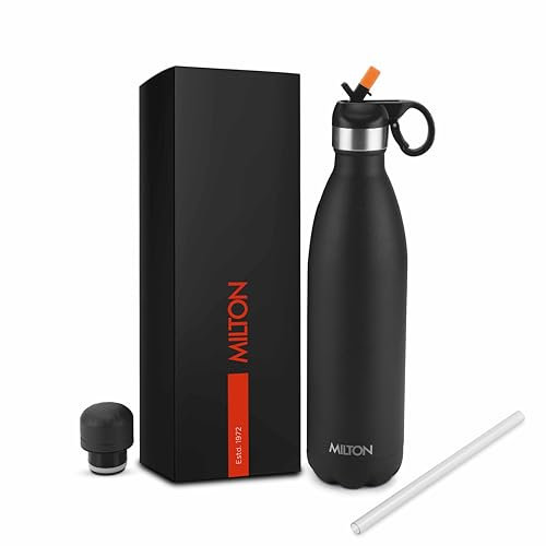 Milton Stainless Steel Water Bottle with Straw and 2 Lids, 26 oz (750 ml) - Vacuum Insulated Double Walled Thermal Flask, Keeps Beverages Hot for 12 Hours and Cold for 24 Hours, Leakproof, Larvik