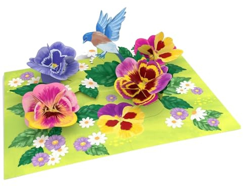Origamo Pop-Up Greeting Card Pansies Handmade Fold-Out 3D - Nature Inspired Eco-Friendly, Vibrant Design, Mother's Day, Heartfelt Gift For Her, Cherished Keepsake, Birthday