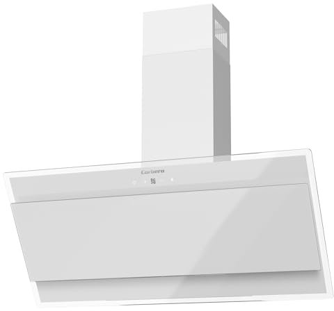 Corbero - Campana Decorativa 90 cm | ONEGA975W | 230W | 3 Velocidades | Control Touch | Caudal 750 m3/h | Vidrio Templado | Filtro Aluminio 3 Capas | Filtro Carbón Blanco | Cristal Blanco
