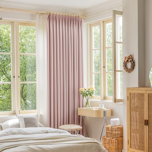 OYRING Pink Pinch Pleat Blackout Curtain 63 Inches Long, Room Darkening Thermal Insulated Rose Blush Pleated Curtains with Hooks for Girls Bedroom Nursery,52 by 63 Inch, 1 Panel