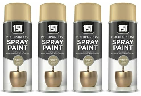 PNJB Metallic Gloss Champagne Gold Spray Paint, Quick Drying, Ideal for Metal Wood Plastic, Aerosol Spray, Perfect for Interior & Exterior,400ml, (4PCS)