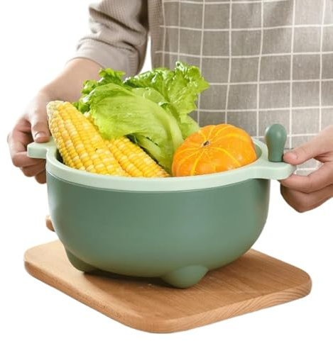Cestello scolapasta a doppio strato，Cestello scola Cestello di scarico girevole a doppio strato con manico Bacinella rotonda in plastica for verdure Frutta lavabile e noodles scolati Colino da cucina(