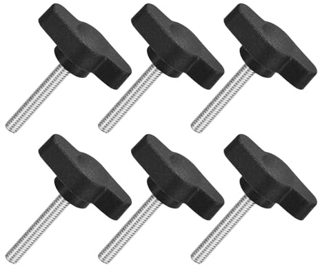 QUARKZMAN M4 x 25mm Tornillos Moleteados, 6pcs Perillas de Ala en T Rosca Macho de Acero Inoxidable 304 Tuerca Pomo de Mango Asas Ajustables Sujeción Manual para Máquina, Negro, 27mm Ancho