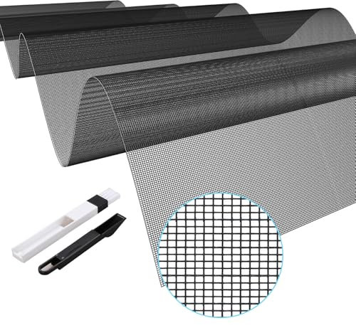 AYSOW 500x150cm Rouleau Moustiquaire Fibre,Grillage Plastique Maille Ultra Fine Rouleau Toile Moustiquaire, aux Portes et Fenêtres du Salon,Découpable Lavable & Indéchirable,vec Brosse (Noir)