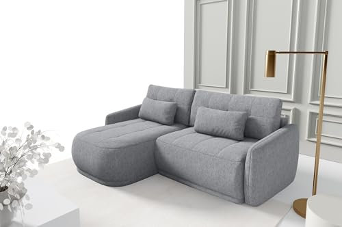 BETTSO - Ecksofa mit Schlaffunktion und Bettkasten - Krabi Couch für Wohnzimmer - Schlafsofa, Federkern, Sofagarnitur, Polstersofa, Wohnlandschaft mit Bettfunktion L-Form - 240x167x93cm - Helles Grau