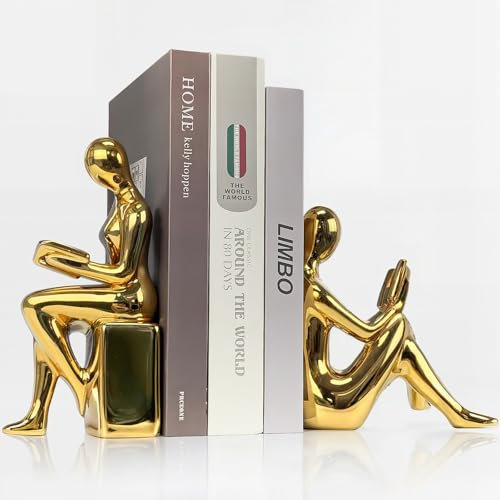 DARUITE 1 Parr Buchstütze, Goldene Lesefigur Buchstützen, kreative Bücherstützen, Robuste und Stilvolle Dekorative Bücherhalter für Zuhause oder Büro