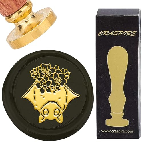 craspire Siegelstempel Aus Wachs Mit Fledermaus Halloween Motiv Vintage Blumen Abnehmbarer Messing Siegelstempel 25mm Holzgriff Für Umschläge Einladungen Dekorative Kartenherstellung Hochzeit DIY