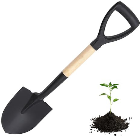 Nizirioo Vanga da giardino con manico in legno e impugnatura a D, 68 cm, per vanghe da giardinaggio, punta in acciaio, vanga da giardino professionale, per pavimenti duri (nero, con manico in legno)