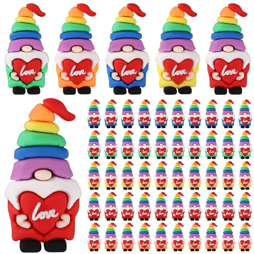 Lyreh 50pcs Mini Gnomes, Miniature Rainbow Pride Love Heart Gnomes Fairy Gifts Statues Tiny Figurines for Landscape Outdoor Patio Garden Yard Rainbow Gay Pride LGBQT Decoration
