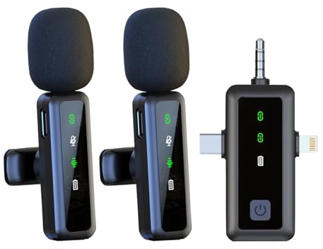 Wireless Lavalier Microphone, Mini Microphone for iPhone, Android, iPad, Rechargeable Noise Reduction Lapel Mic, 2.4G Wireless Clip on Mic for Video Recording, Tiktok, Youtube