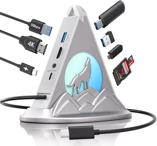 JoyReken 8-in-1 USB-C Multiport Adapter for MacBook Pro/Air, 4K HDMI, 3 USB-A Ports, 1 USB-C Data, 100W PD, SD/TF Card Reader & RGB Lighting, Type-C HUB for Laptops, PC Surface, XPS
