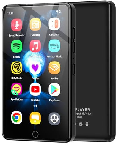 96GB MP3 Player mit Bluetooth und WiFi, 4.02 Zoll IPS HD MP4 Player mit Android 13 OS, Kinder-Musik-Player mit Lautsprechern, Android MP4 MP3 Player mit Deezer, Spotify und Play Store