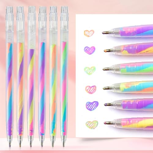 Nurila 6 Stück Regenbogen Glitzerstifte, 1.2mm Pastell Glitzer Gelstifte | Glitzer Stifte Kinder, Gelstifte für Scrapbooking, Zeichnen, Kritzeln, Tagebuch Schreiben, Grußkarten Selbst Gestalten