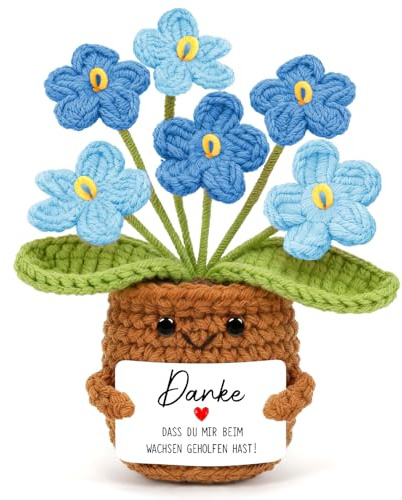 Cadimus Positive Blume,Kleines Dankeschön Geschenk,Kleine Gestrickte Blume Blau,Lustige Häkelblumen Pocket Hug,Handgemachte Gehäkelte Blumen,Danke Geschenk für Freunde Kollegen Familie Freundin