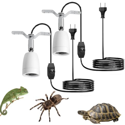 Keramik Wärmelampe Fassung für Reptilien 2 Stück, 300W E27 Heiz Lampenfassung mit Kabel & Stecker, 360° Drehbar & Temperatur Regulierbar für Terrarium, Schildkröte, Eidechse, Vogelwärmelampe fassung