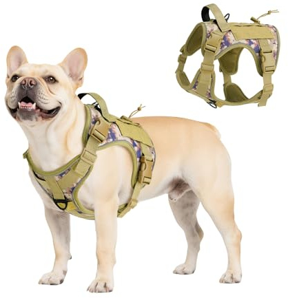 VavoPaw Arnés Táctico Perro, Fácil Control & Sin Tirar Arnés para Perros con Panel Molle y Tira Reflectante, Chaleco Táctico Perro Servicio de Adiestramiento, Paseos, Outdoor, Camuflaje Desierto, S