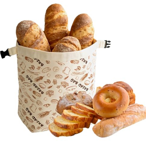 Bettinay Bread Bags for Homemade Bread, Reusable Cotton Beeswax Food Storage Bag with Detachable Buckle for Home Picnic Traveling Daily Use | Breathable Material
