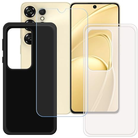 BMPNLSZ Funda (6,63) Screen Protector, Negro + Translúcido Suave Silicona TPU Canica Carcasa Caso Case + Cristal Templado Film Vidrio