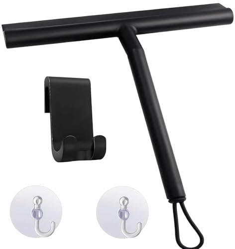 8 Inch Shower Squeegee, Window Glass Cleaner Wiper with Suction Cup Hook | Streak-Free Wiping, Rubber Blade, Shower Cleaner, Bathroom Shower Scraper for Mirrors, Glass Doors & Car Windows