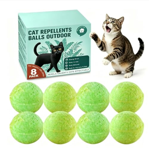 Zefvkip Palline repellenti naturali per gatti (confezione da 8) – Deterrente per interni ed esterni con oli essenziali per tenere i gatti lontani da cortile, giardino, piante e mobili, lunga durata
