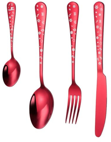 NULYLU Set di Posate Natalizie Finitura Liscia 4 Pezzi in Acciaio Inossidabile e Design Semplice per Atmosfera Natalizia e Feste in Casa