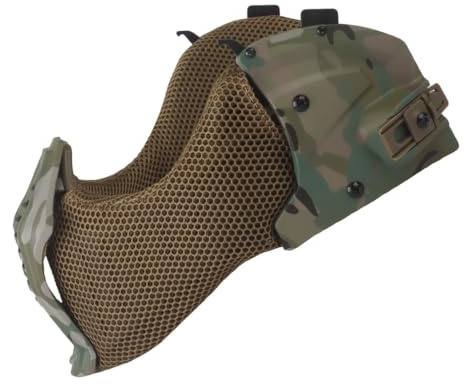 Airsoftmask, Halvmask Med Hörselskydd | Nylon, ABS, Slitstark och hållbar, Lättviktig och hopfällbar, Förbättrat luftflöde, Hjälmkompatibel design