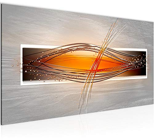 Runa Art Wandbild Abstrakt 1 Teilig 100 x 40 cm Modern Bild auf Vlies Leinwand Wohnzimmer Schlafzimmer Grau Orange Weiss 103312c