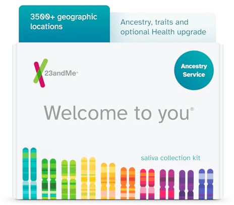 23andMe Ancestry Service - DNA Test Kit, Personalised Genetic Legacy, 4,500+ Geographic Locations, Ancestry Test, Family Tree, DNA Relative Finder, Origins, Ethnicities, Traits, Ancestry Reports