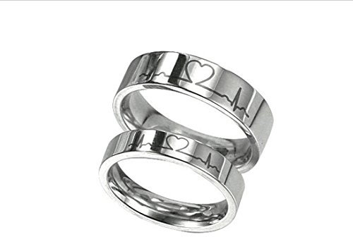 Daesar 1PCS Bagues Acier Inoxydable Femme Bague de Fiançailles Couple Électrocardiogramme Argent Bague Couple de Mariage Argent Bague Taille 49
