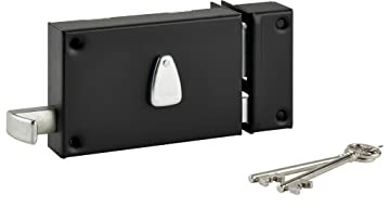 THIRARD - Serrure Horizontale en Applique 6 Gorges à Tirage - Pour Entrée Droite - Acier Cambré - Axe 64 mm - Carré 7 mm - Dimensions 140 x 88 mm - Finition Noir Granité - 2 Clés Incluses