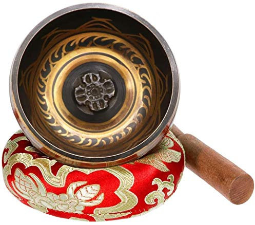 Exqline Tibetische Klangschale Set, 11,5 cm Singing Bowl aus Tibet mit Holz Klöppel & Handgemachte Kissen, für Meditation, Entspannung, Stress & Angst Relief, Konzentration, Chakra Sanierung, Yoga