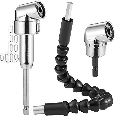 JTENG Avvitatore Angolo Adattatore, set di Punte da Trapano Adattatore con Esagonale Gambo 1/4 di Pollice Regolabile Cacciavite Socket Holder Adattatore e Prolunga Flessibile Avvitatore（3PCS）
