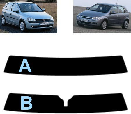Sonnenblendstreifen für-Opel Corsa C 5-Türen 1999-2006 Passgenaue Tönungsfolie (05% Tiefschwarz, B)