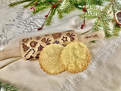 Bambini Mattarello Decorativo per Biscotti REGALI DI NATALE | Mattarello Inciso | Rullo per Biscotti e per Modellare | Mattarello Natalizio | Mattarello Legno Goffrato di Algis Crafts