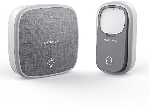 THOMSON Halo Kabellose Funk Türklingel, Grau, Batterie Betrieb, 150 m Reichweite, mit Namensschild und LED-Anzeige, IP44 wetterfest