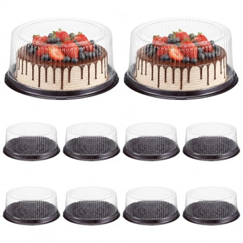 Cabilock 10Pcs Clear Plastic Cake Boxes with Dome Lids 9 Inch Reusable Cake Carrier for Cakes Cupcakes Muffins Party Dessert Storage