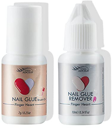 ADCILS PROFESSIONAL Pennello per colla per unghie sul dito Cuore 0,25 oz/7 g + solvente 0,34 fl oz/10 ml - lunga durata per unghie finte, sulle unghie 0,25 oz+0,34 fl oz