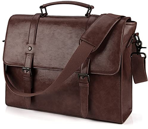 Lubardy Umhängetaschen Herren Aktentasche Laptoptasche 15.6 Zoll Wasserdichte Messenger Bag Vintage Ledertasche Männer für Geschäft Arbeit Schule