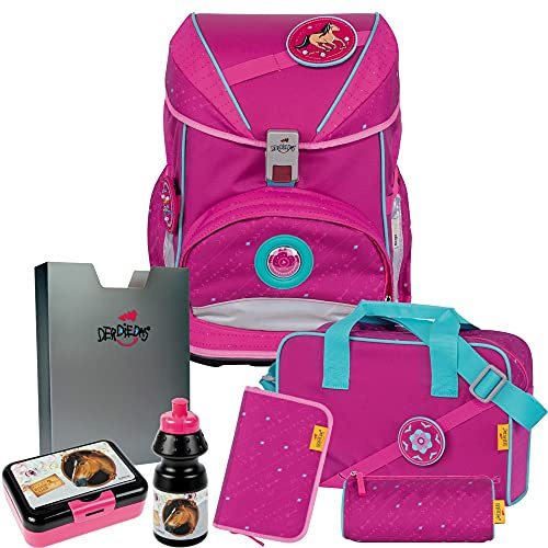 Boho - Horse Pferd - DerDieDas ErgoFlex Buttons Schulranzen-Set 7tlg. mit BROTDOSE und TRINKFLASCHE