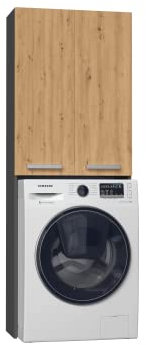 3E 3xE living.com Mobili per la lavatrice con due armadi, due ripiani e una lavatrice Bagnoli, D: A: 180 cm, L: 64 cm, P: 30 cm, colonna del bagno, scaffale per il bagno, mobile lavatrice