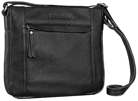 STILORD 'Terra' Ledertasche Damen Umhängetasche Vintage Handtasche für Frauen Klassische Schultertasche Freizeittasche zum Umhängen Echtleder, Farbe:schwarz