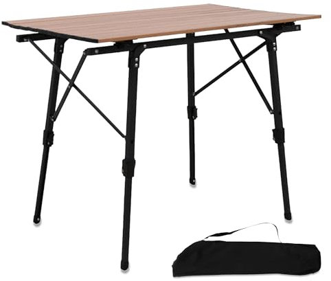 osoltus Campingtisch Fjord höhenverstellbar Aluminiumgestell | Klapptisch Holzoptik-Tischplatte 90cm x 59cm x 45-71 cm höhenverstellbar